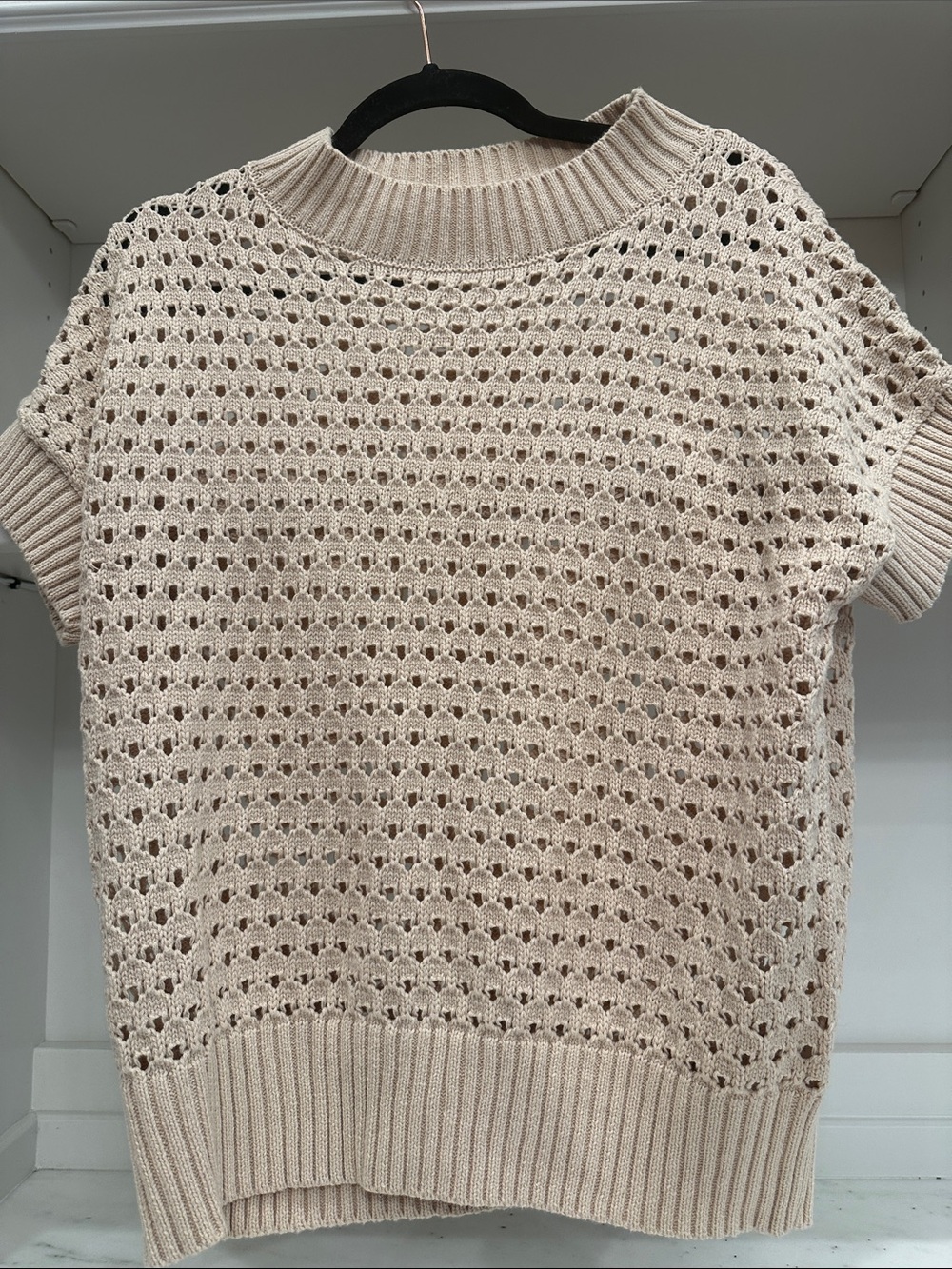 Pink Lily small Beige Open-Knit Short Sleeve Sweater z. Like new